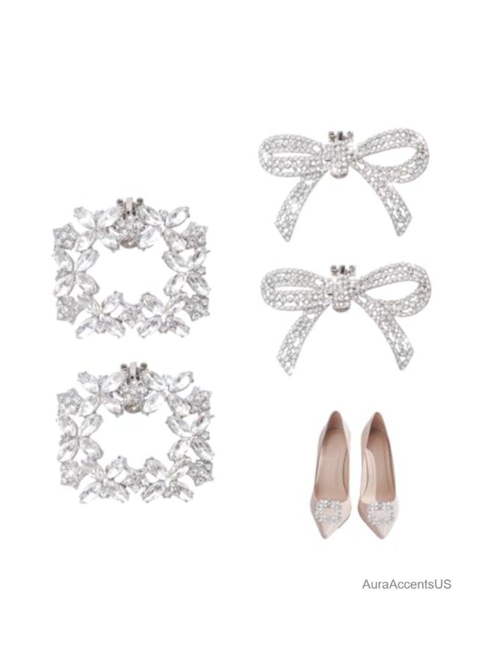 Rhinestone Shoe Clips for Women Dress Shoes Bow Square Detachable Shoe Charms